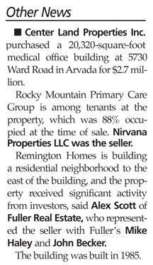 article about Arvada sale