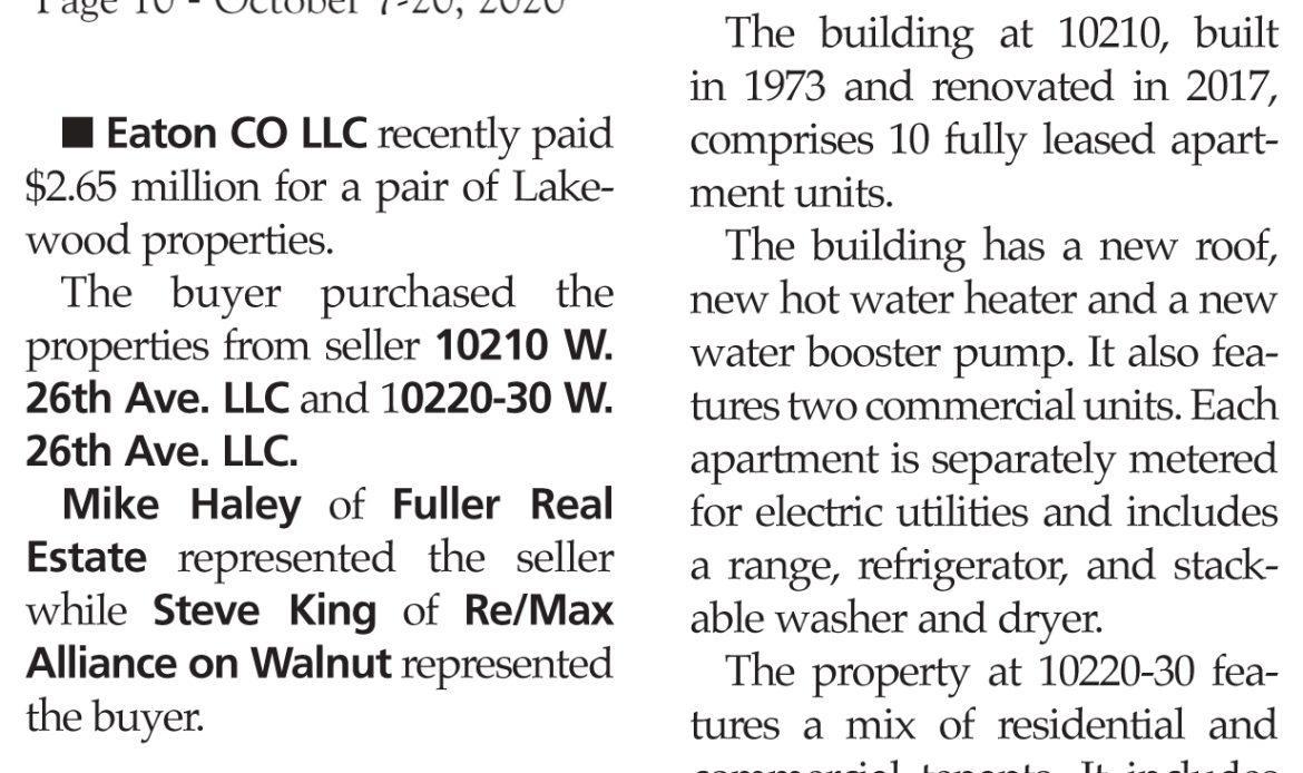 article about Lakewood sales