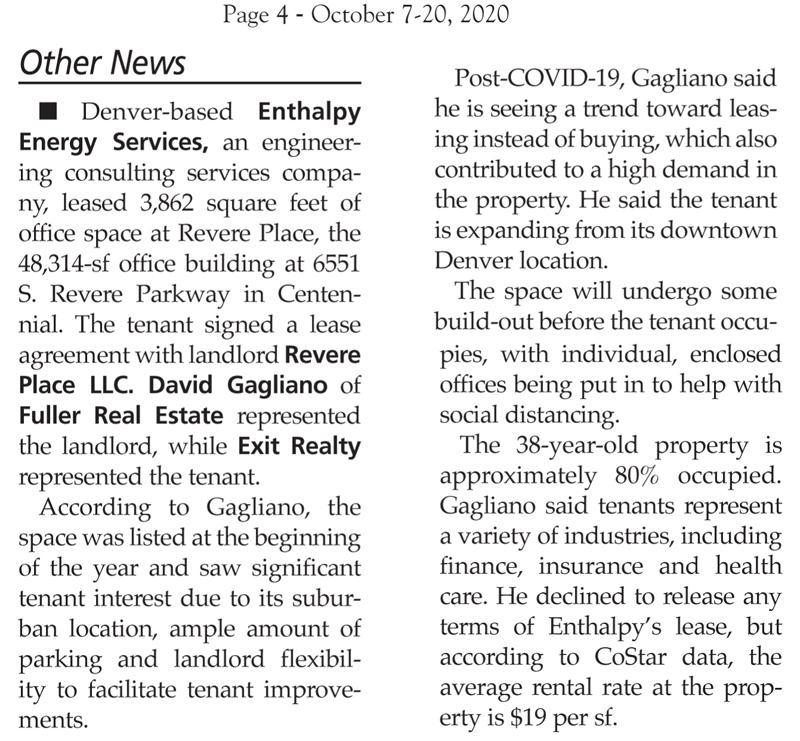 article about Revere Place lease