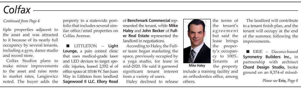 article about Ken Caryl office lease