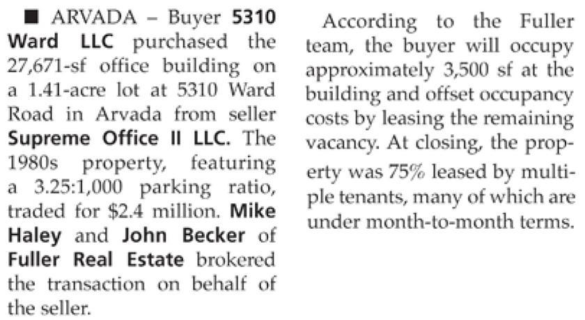 5310 Ward Rd. Sells | Fuller Real Estate