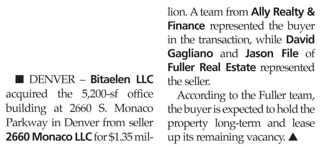 SE Denver Office Building Sells | Fuller Real Estate